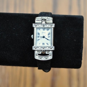 Vintage Avon Analog Quartz Velvet Band Wristwatch - Art Deco Rhinestone Style - Avon Signed Quartz Movement Watch - Working, New Battery