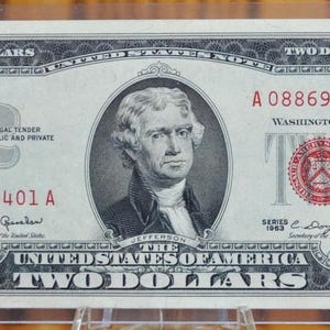 1963 Red Seal 2 Dollar Legal Tender - Choose by Grade - 1963 2 Dollar Bill 1963 Red Seal Two Dollar Bill