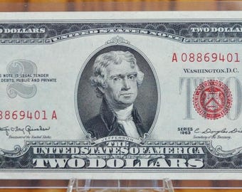 1963 Red Seal 2 Dollar Legal Tender - Choose by Grade - 1963 2 Dollar Bill 1963 Red Seal Two Dollar Bill
