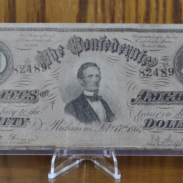 1864 Confederate States of America 50 Dollar Bill - Civil War Issue Banknote - Confederate Fifty Dollar Bill - Jefferson Davis CS-66 / T-66