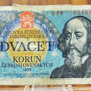 1988 20 Korun Czechoslovakia Bank Note - Komensky Type - Prefix E78 - 1988 Czechoslovakia State Bank Twenty Korun Note - P#95a