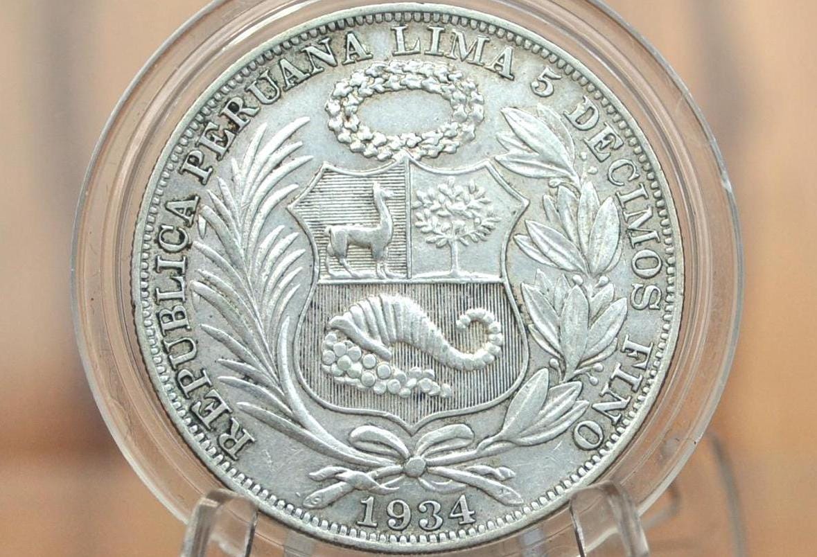 1934 Peru Silver Un Sol - AU Condition - 1934 1 Sol Peru Silver Un