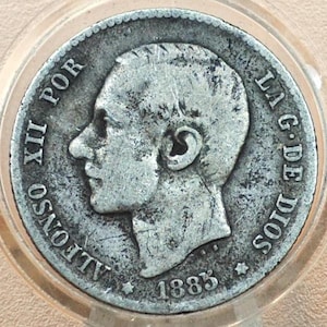 1885 Spanish Una Peseta - Fine - Spain 1 Peseta 1885 One Peseta Spain - Rare Coin, Silver