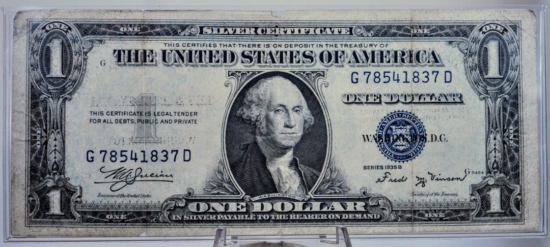 1935B Wet Ink Transfer Error Silver Certificate 1 Dollar Banknote ...