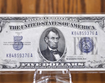 1934年 5ドル紙幣 大型ブルーシール 銀券 入手困難 5ドル紙幣 約100年