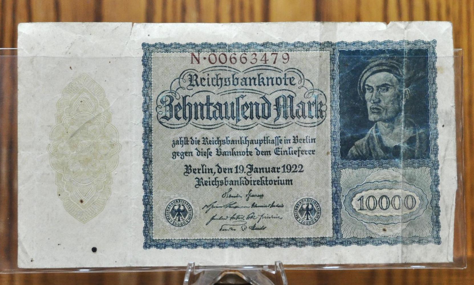 1922 年 10,000 マルク ドイツ紙幣 - ライヒスバンクノート - 初発行