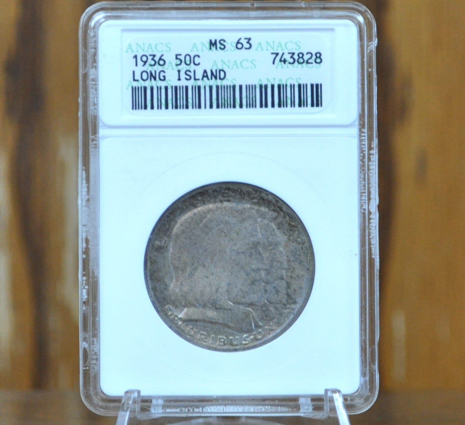 本物 1936 ロングアイランド 300 周年記念銀貨ハーフドル - MS60+ (未