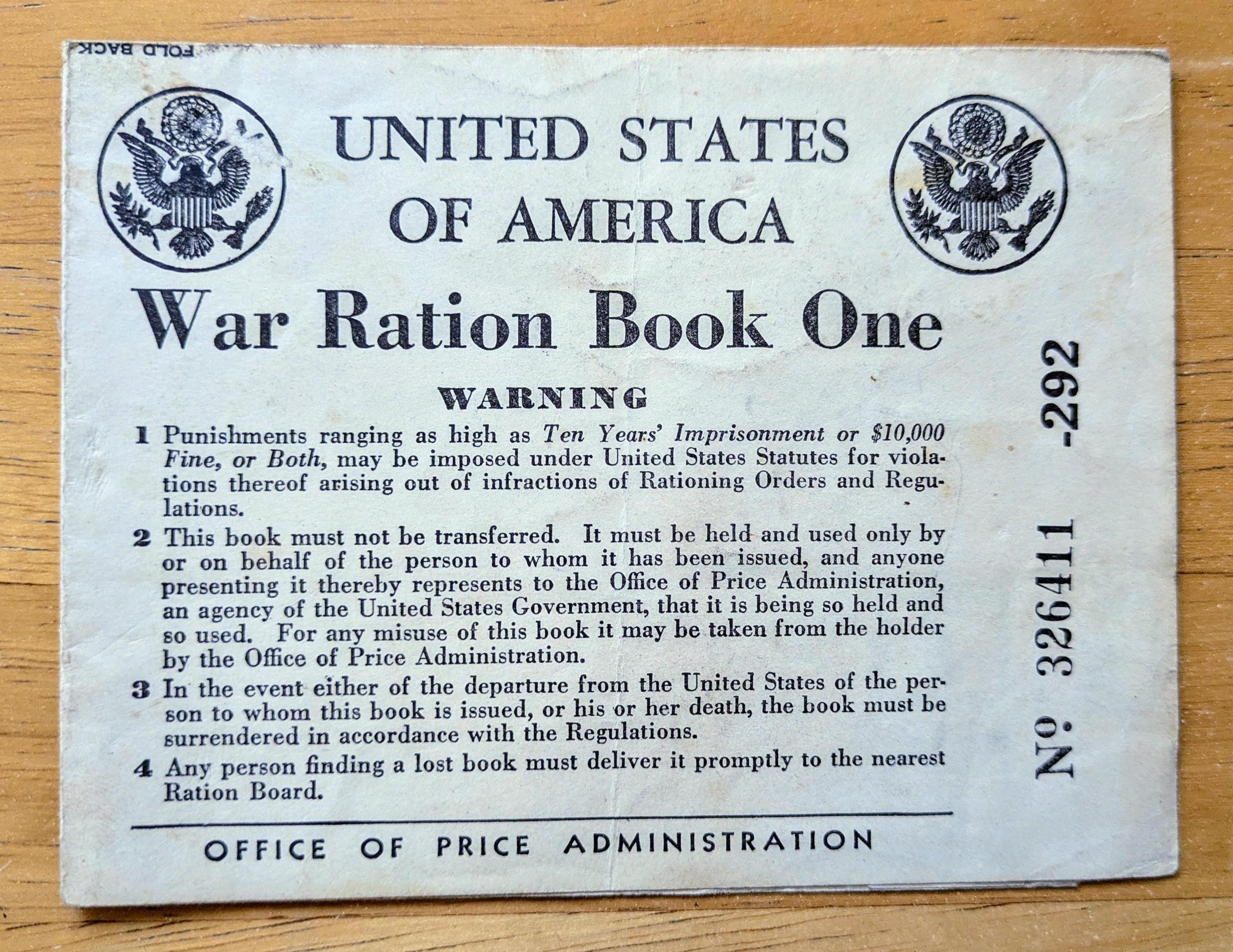 1942 World War II Ration Book No. 1 - With or Without Stamps - 1942 ...