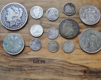 コレクション Great Historic Silver Coins of the world Lot of 3 Silver WORLD COINS Authentic Collection Vintage