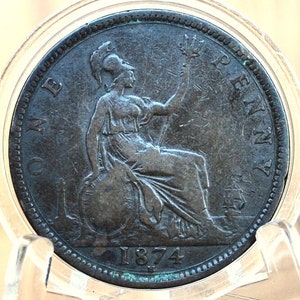 1874 Great Britain One Penny - VF (Very Fine) Grade/Condition - UK Penny 1874 England 1 Cent - Queen Victoria - Bronze, High Grade