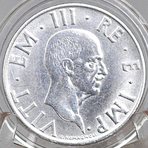 1939 Italian 2 Lira Coin - Uncirculated Condition - Victor Emmanuel III - Italy Two Lire Coin 1939 - Kingdom of Italy -