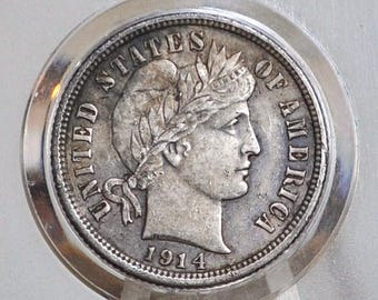 1914年バーバーダイム - アメリカのアンティークの10セント銀貨 - Etsy