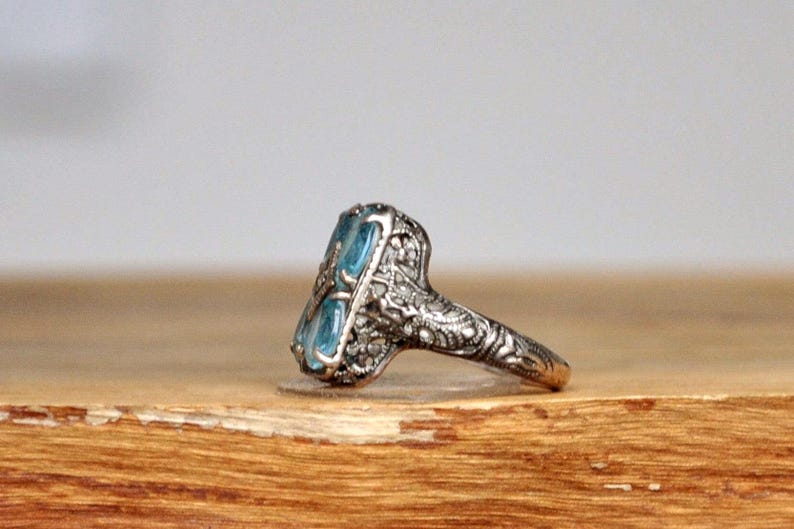 Designer CNA Victorian Revival Blue Topaz Ring - Size 5 - Stamped and ...