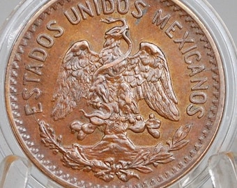1921 Mexico 10 Centavos with Die Cracks Die Blob and Rim Doubling High AU Large Copper