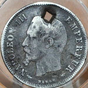 1854 French 20 Centimes Coin - Great Details, Damaged - Napoleon III -