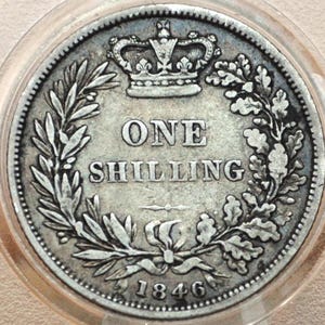 1846 Great Britain Silver 1 Shilling UK One Shilling 1846 - VF Very Fine Grade  - Queen Victoria - 1 Shilling 1846 Silver - Silver Shilling