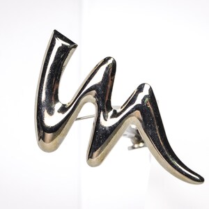 Vintage Zigzag Squiggle Silver-Tone Wave Brooch, Sculptural Statement Pin