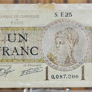 1920 France Paris Chamber of Commerce 1 Franc Note - Emergency Issued Note - 1920 Paris Chamber of Commerce Un Franc Emergency Currency