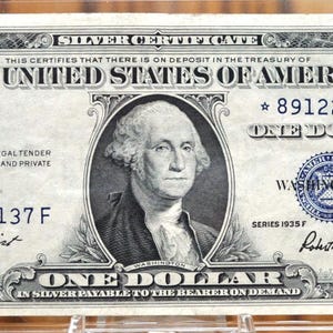 Certificat en argent de 1935-F, billet de 1 dollar avec étoile - AU (presque peu circulé) - bloc *-F - billet de remplacement avec étoile sceau bleu de 1935F - fr. 1615*