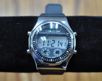 Vintage Black and Silver Sports Chronographic Alarm Watch - Antique Unisex Sports Alarm Watch - Working!