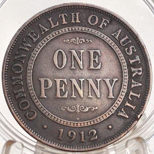 1912 Australian One Penny - Great Condition - King George - Australian One Cent 1912 - Old Australia Coins