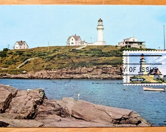 1970 Cape Elizabeth Lighthouse First Day of Issue Stamp and Postcard - Maine Statehood Stamp - Vintage Collectable ME Postcard