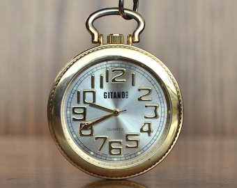 Vintage Gitano Gold Tone Pocket Watch Pendant - Working - Antique Working Gold Tone Watch