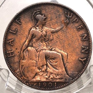 1901 Great Britain Half Penny - Awesome Coin - VF (Very Fine) Grade/Condition - UK Half Penny 1901 England 1 Cent, Amazing Detail
