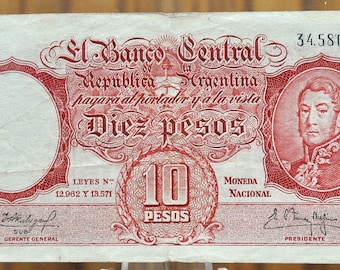 Billetes de Pesos del Banco Central de Argentina 1960-63 - Serie San Martín - 10, 50, 100 Pesos - Serie San Martín Argentina 1963 - P#270 P#271 P#272