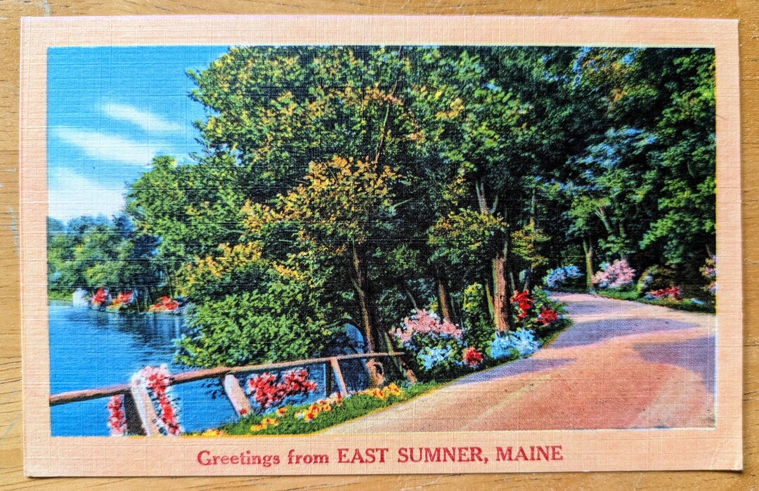1930s Greetings From East Sumner Maine Postcard - Colorful Linen ...