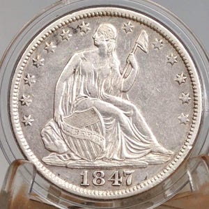 1847-O Seated Liberty Half Dollar - AU, Beautiful Coin - 1847O Liberty Seated Silver Half Dollar