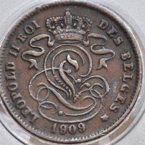 1909 Belgium 2 Centimes - XF Condition - Leopold II - French Text - 1909 Belgium 2 Cents, Incredible Coin for a collection