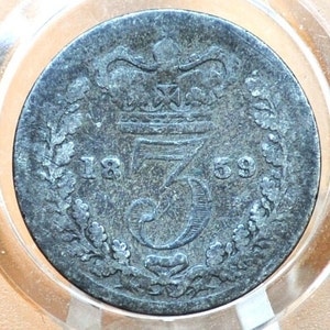 1859 Threepence Great Britain 3 Pence Silver - Good Condition - UK 3 Pence Silver 1859 - Queen Victoria / Victorian Era
