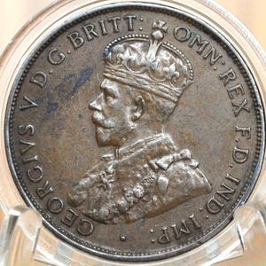 1935 Australian One Penny - Choice AU - King George - Australian One Cent 1935 - Large Penny / Large Cent - Old Australia Coins