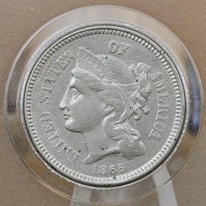 1865 Three Cent Nickel -  Choose by Grade - Civil War Era Three-Cent 1865 3 Cent Coin - Nickel Composition