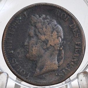 1839 French Colonies 5 Centimes Coin - Fine Grade / Condition - Louis Philippe I - Beautiful Coin