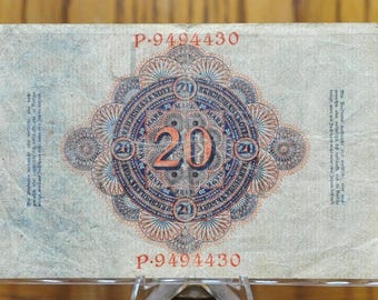 1914年 20マルク ドイツ紙幣 - ライヒスバンクノート - 状態良好 - 7桁