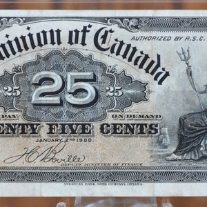 1900 25 Cent Bruchnote Dominion of Canada - Boville und Courtney Signaturen - 1900 kanadische Fünfundzwanzig Cent-Note - P # 9a und P # 9b