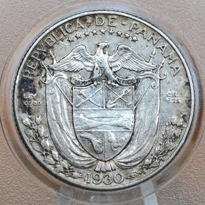 Rarer 1930 Panama 1/4 Balboa - Great Condition, AU - Silver Quarter Balboa Coin 1930 Panama, Only 400,000 Made, High Grade