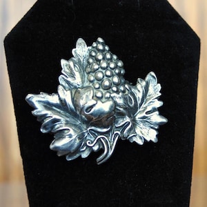 Vintage Sterling by JewelArt Grape Cluster Brooch - JewelArt Signed Sterling Silver Grape Leaves Cluster Pin - Vintage Grape Cluster Pin