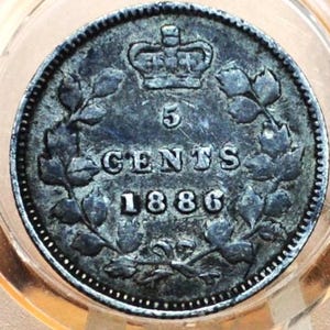 1886 Canadian Silver 5 Cent Coin - Choose by Coin / Grade! - Queen Victoria - Canada 5 Cent Sterling Silver 1886 Canada Five Cent Silver