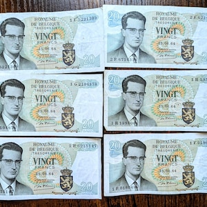 Lot of 6 1964 Belgium Treasury 20 Francs Note - Signed Marcel D&#39;Haeze - 1964 Royaume de Belgique Twenty Francs Note Lot - P#138