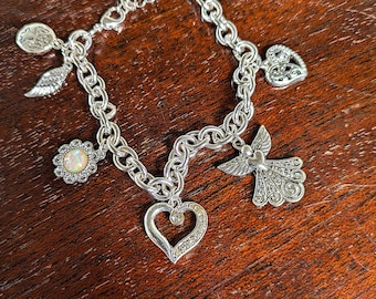 Sparkling Watch Over Me Guardian Angel Style Silver Tone Enamel Bracelet - Religious Silver Tone Enamel Bracelet - Guardian Angel Bracelet