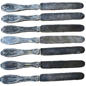 Antique Set of 7 Rogers 1894 Olive Pattern A1 Butter Knives - Olive Vine Pattern - Antique Butter Knives