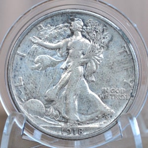 1918 Walking Liberty Half Dollar - VF (Very Fine) - Philadelphia Mint - Silver Half Dollar 1918P - 1918 P Liberty Walking Half Dollar 1918