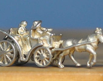 純銀製シンデレラかぼちゃ馬車ミニチュア、スターリングシルバーの馬車