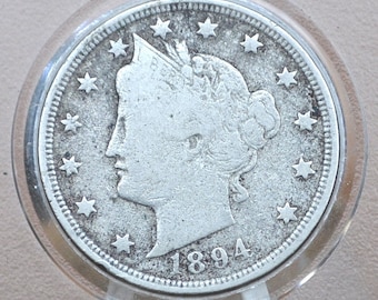 1894 Liberty Head Nickel - VG (Very Good) Grade - Lower Mintage Date - 1894 V Nickel - Philadelphia Mint - 1894 Nickel