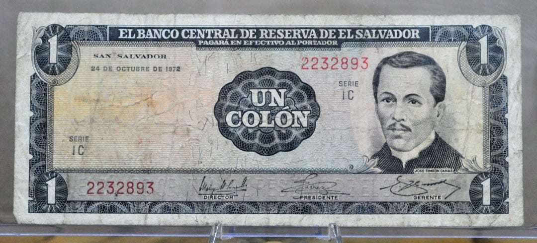 Colon Musical Note 1972 El Salvador 1 Colon Note - Series IC, Reverse Dated Feb 17th 1975 ...