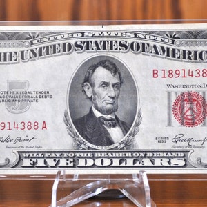 1953 Red Seal 5 Dollar Bill Fr#1532-1535 - Choose by Grade - Single Note or Series Set - 1953 Five Dollar Bill 1953, 1953A, 1953B, 1953C