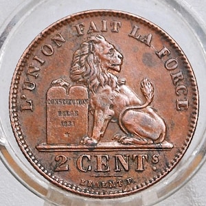 1919 Belgian 2 Centimes - XF/AU Condition  - Albert I - 1919 Belgium 2 Cents, Incredible Coin for a collection -